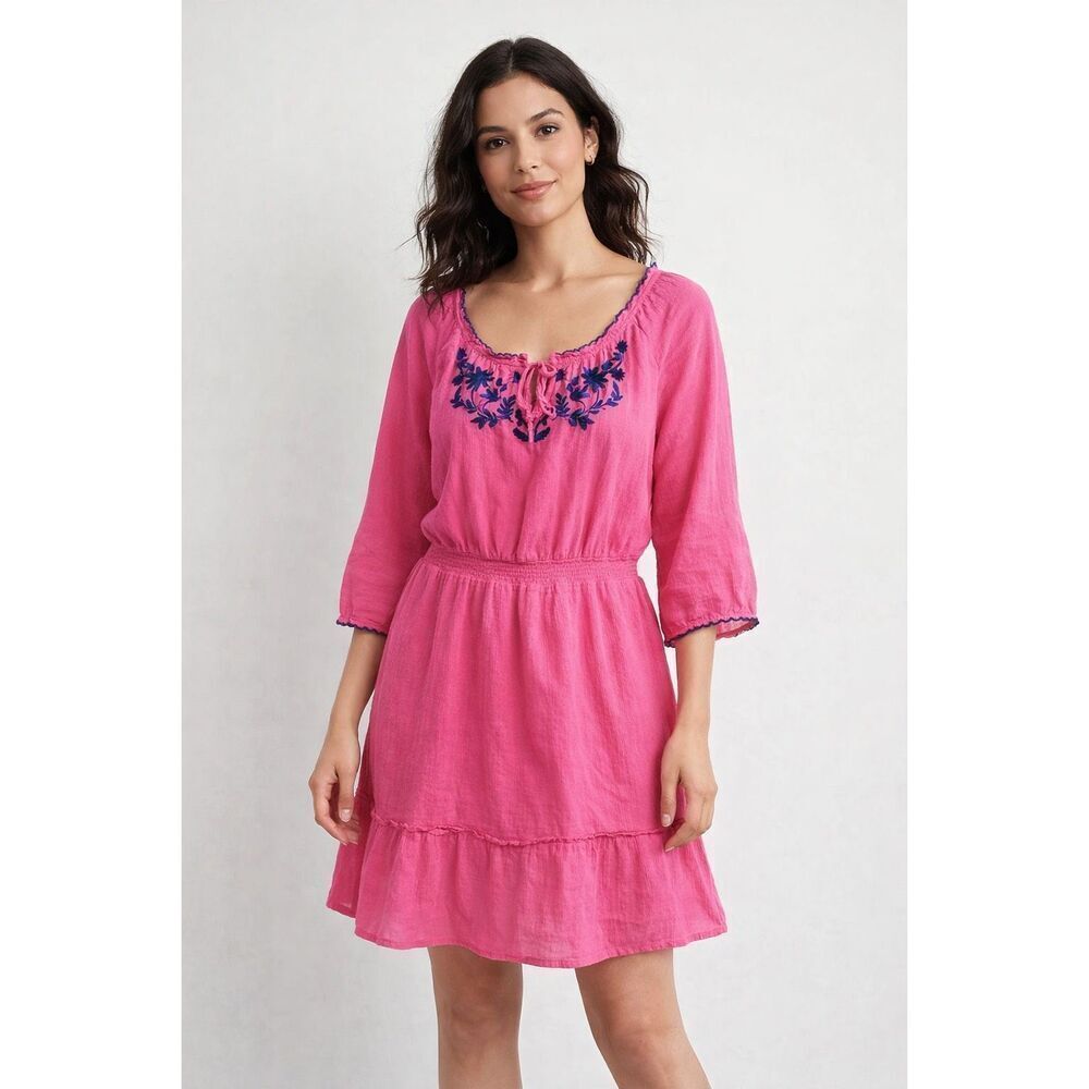 Old Navy Pink Embroidered Boho Peasant Dress Small Cotton